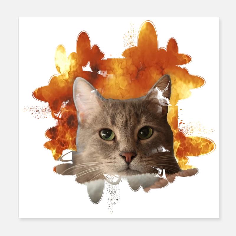 Tête de chat devant le feu - Fire Cat Cat Poster 20 x 20 cm