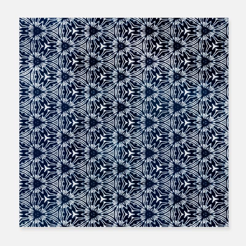 Silver Grey Dark Blue Tie Dye Textile Pattern Poster 8" x 8" (20x20 cm)
