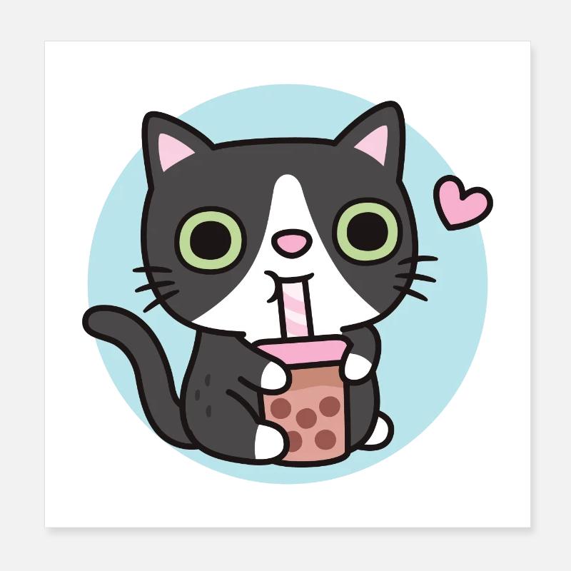 Süße Smoking-Katze liebt Bubble Tea Poster 20x20 cm