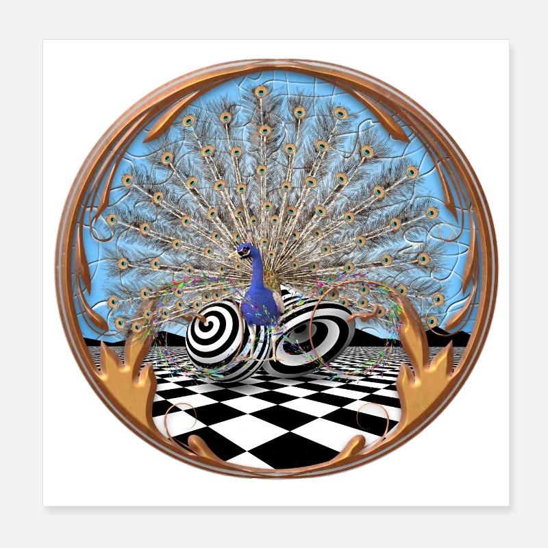 Pfau vor abstraktem Hintergrund mit Unendlichkeit Poster 20x20 cm