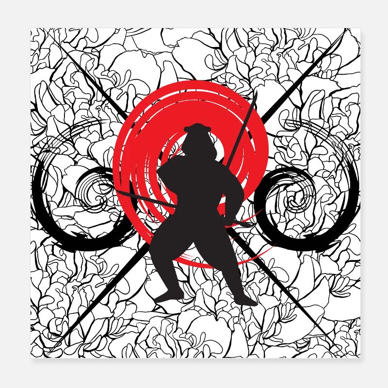 Krieger als Samurai mit Blumen - Poster 20x20 cm - Weiß