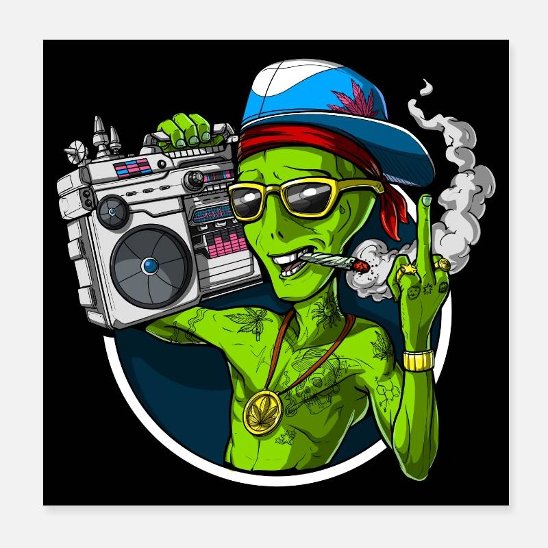 Alien Hippie Mittelfinger Poster 20x20 cm