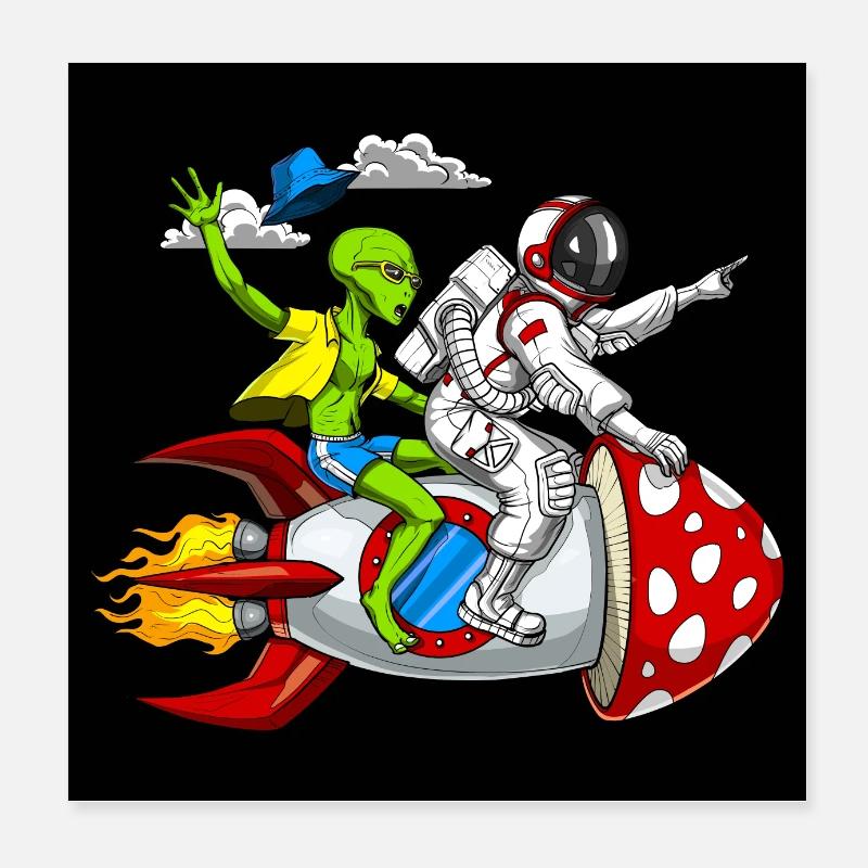 Space Alien Astronaut Pilzrakete Poster 20x20 cm