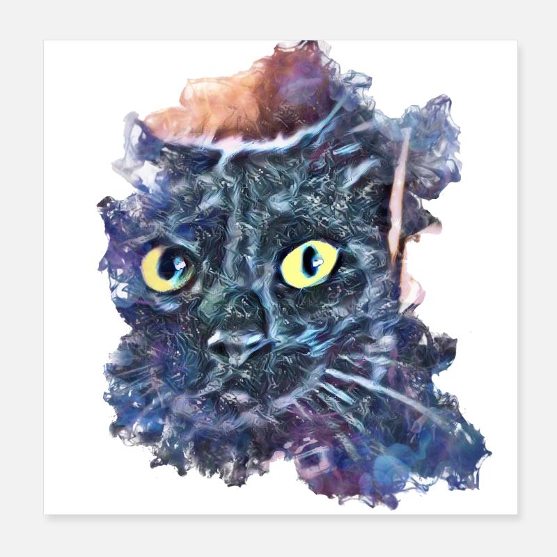 schwarze Katze, Kopf, Minya 01 Poster 20x20 cm
