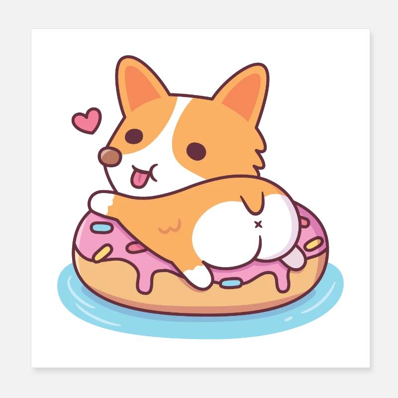 Süßer Corgi zeigt Hintern auf Donut Pool Float Poster 20x20 cm