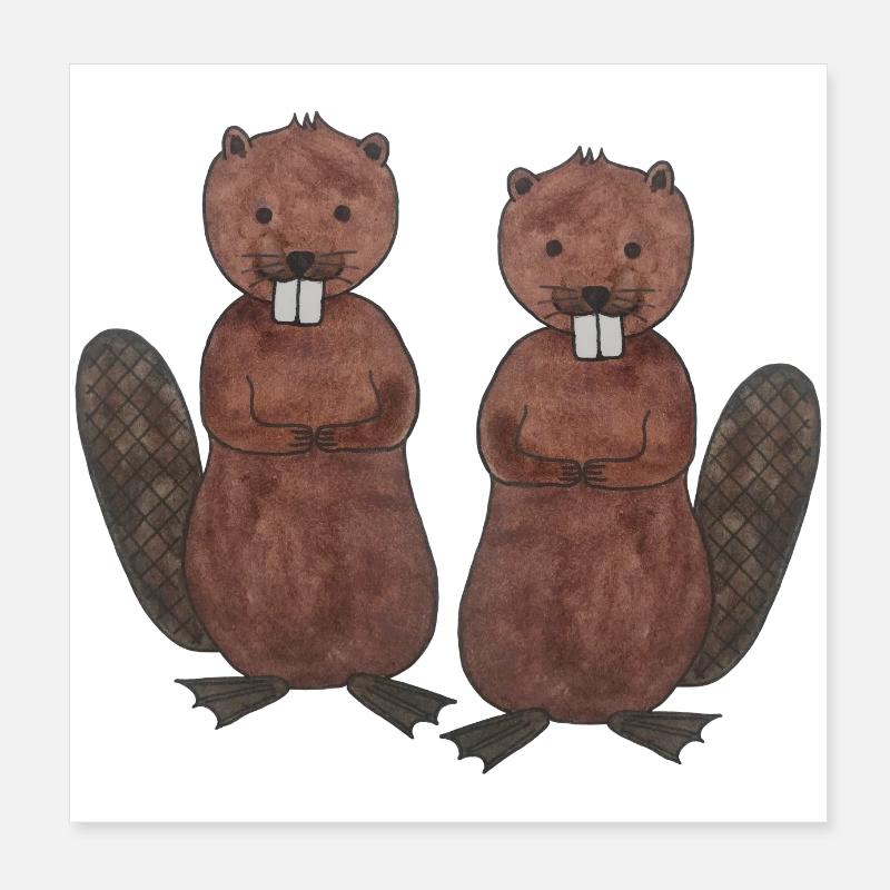 Couple de castors aime rongeur Poster 20 x 20 cm