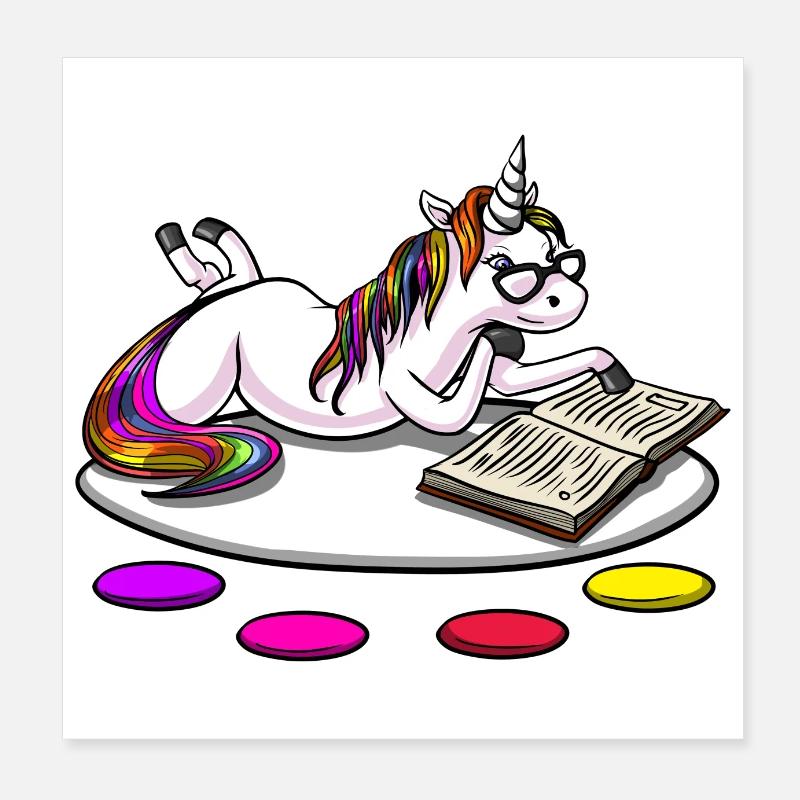 Livres de lecture de licorne Poster 20 x 20 cm