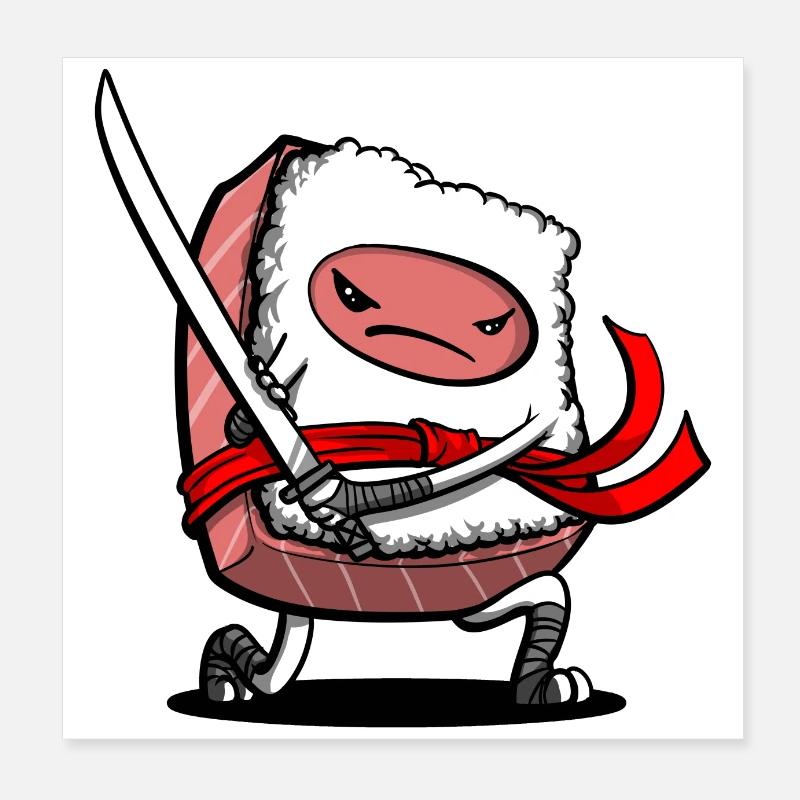 Sushi Samouraï Ninja - Poster 20 x 20 cm - blanc