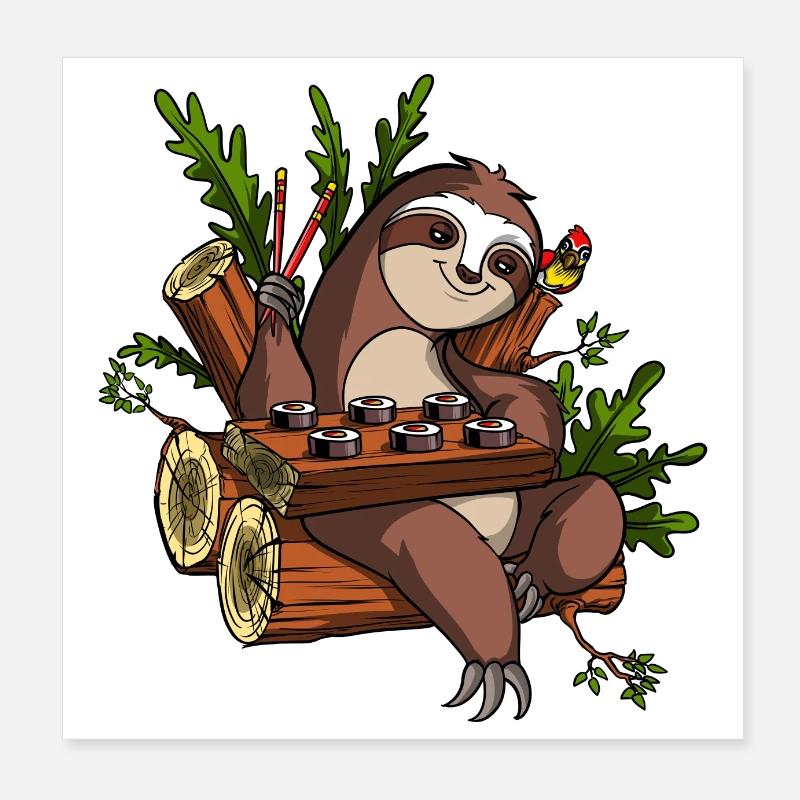 Sloth Sushi Lover Poster 8" x 8" (20x20 cm)