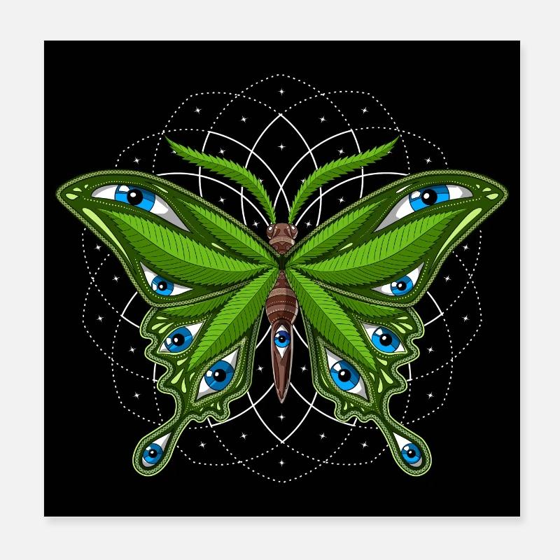 Papillon de cannabis psychédélique - Poster 20 x 20 cm - blanc