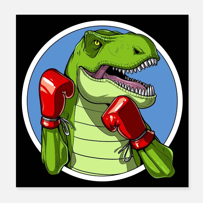 T-Rex dinosaur boksning - Poster 20x20 cm - hvid
