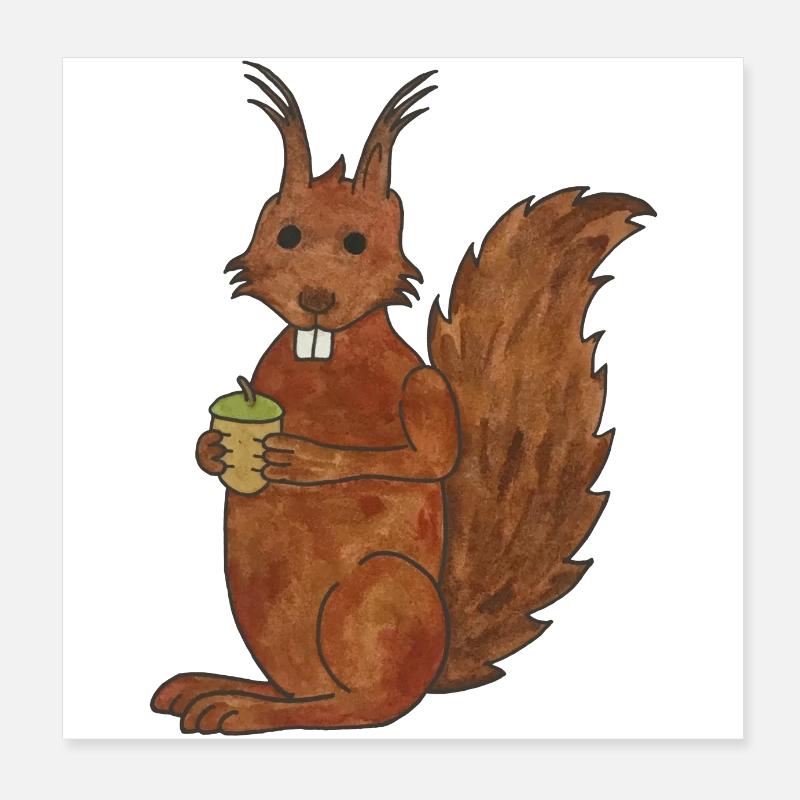 mignon écureuil mignon avec noix de chêne Poster 20 x 20 cm
