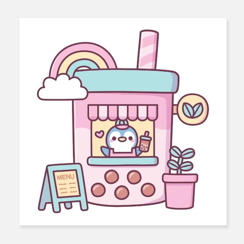 Süßer Pinguin Running Bubble Tea Cafe Poster 20x20 cm