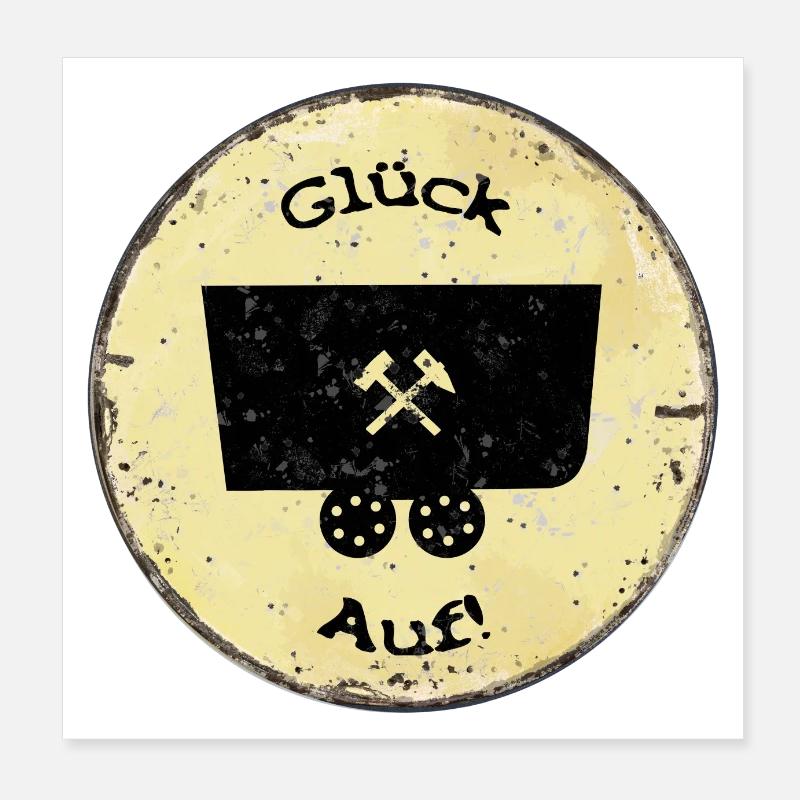 Glück Auf! (Lore auf altem Schild) klein Poster 20x20 cm