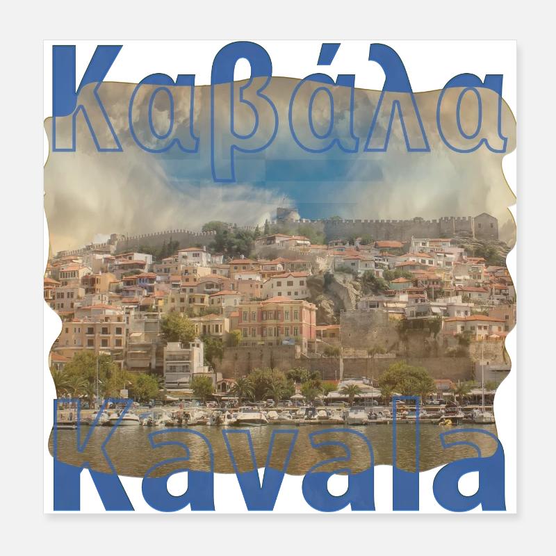 Kavala, Château, Port, Nuages, Grèce, Poster 20 x 20 cm