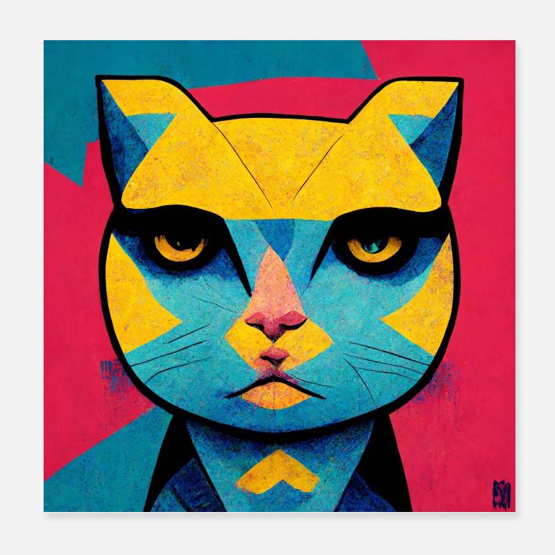 Funny Pop Art Cat Poster 8" x 8" (20x20 cm)