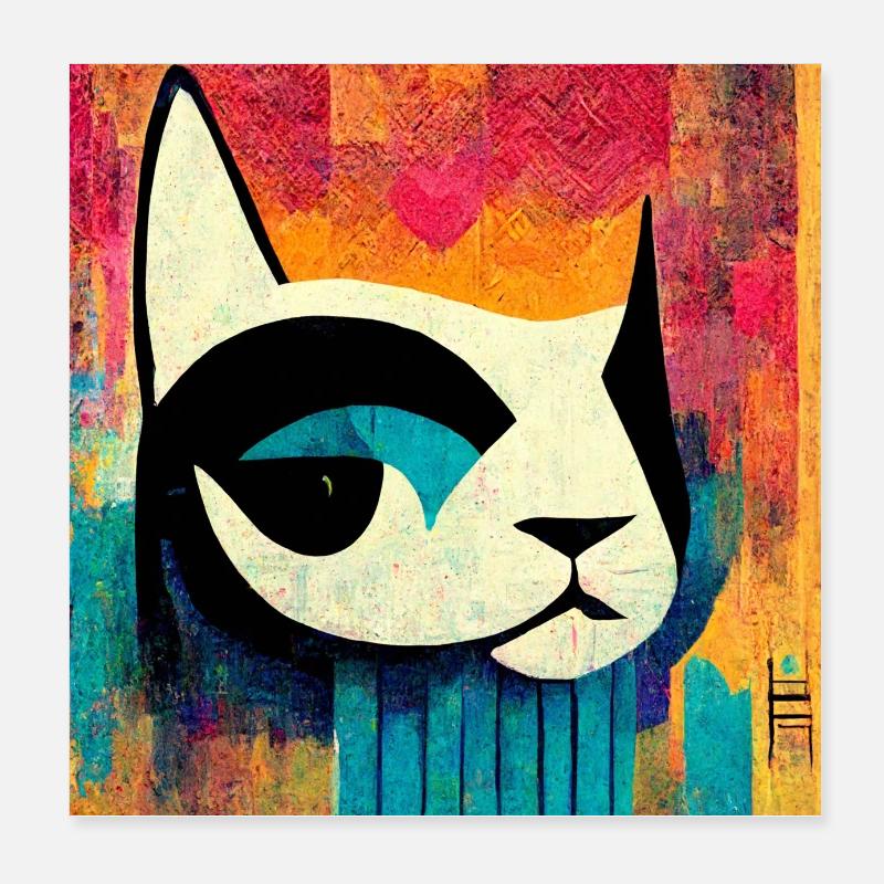 Drôle Pop Art Cat Abstrait Poster 20 x 20 cm