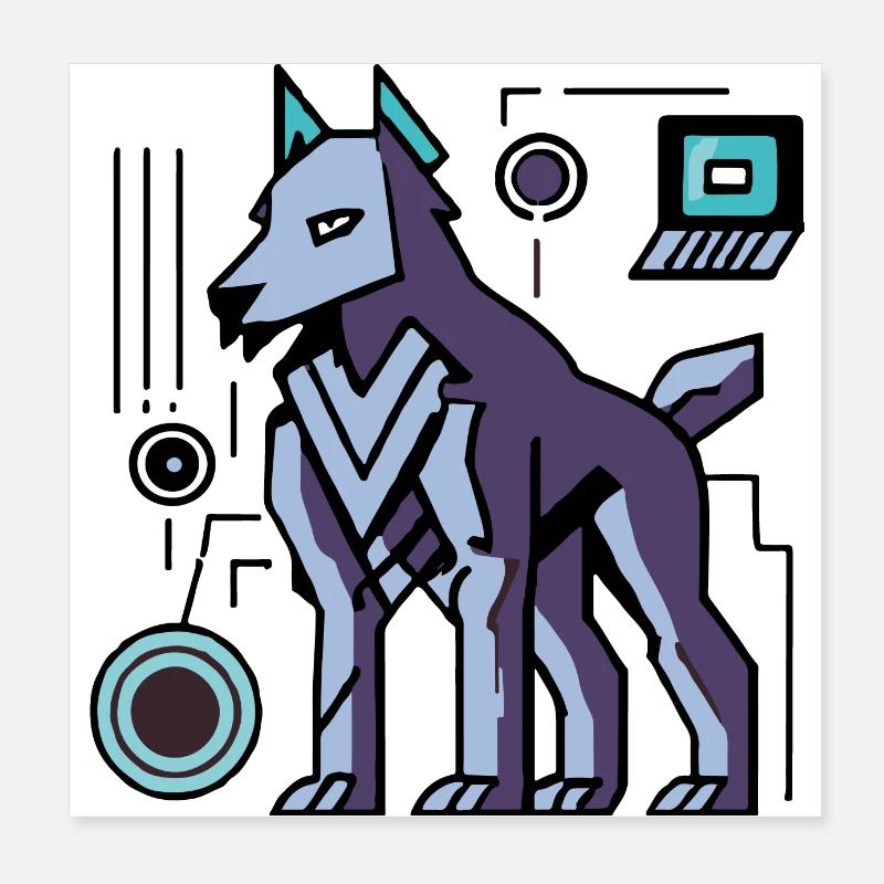 Futuristic Cyber Wolf - Poster 8" x 8" (20x20 cm) - white
