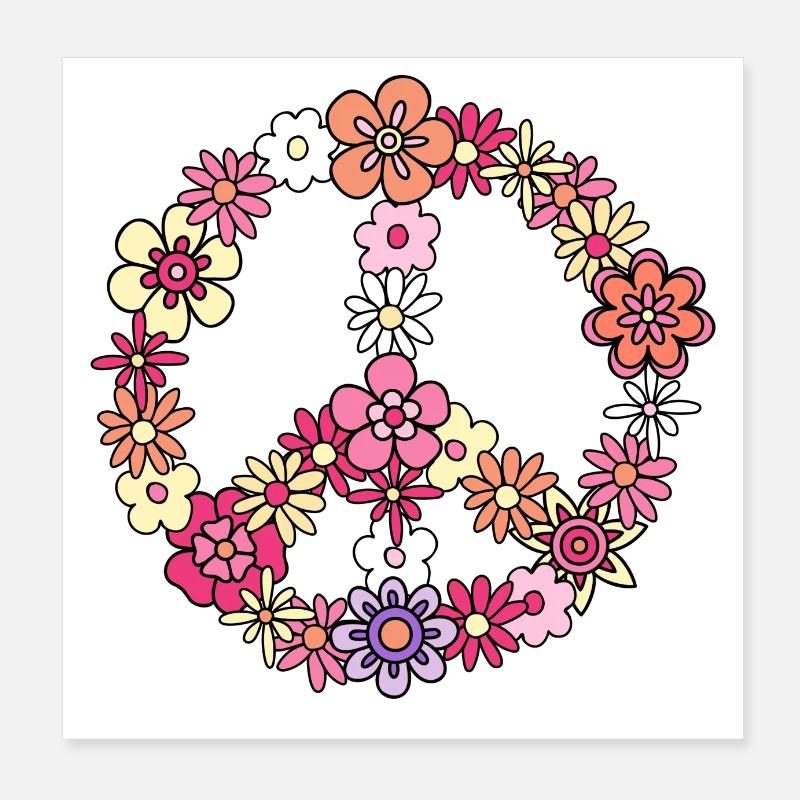 Flower Power Peace Sign - Poster 8" x 8" (20x20 cm) - white