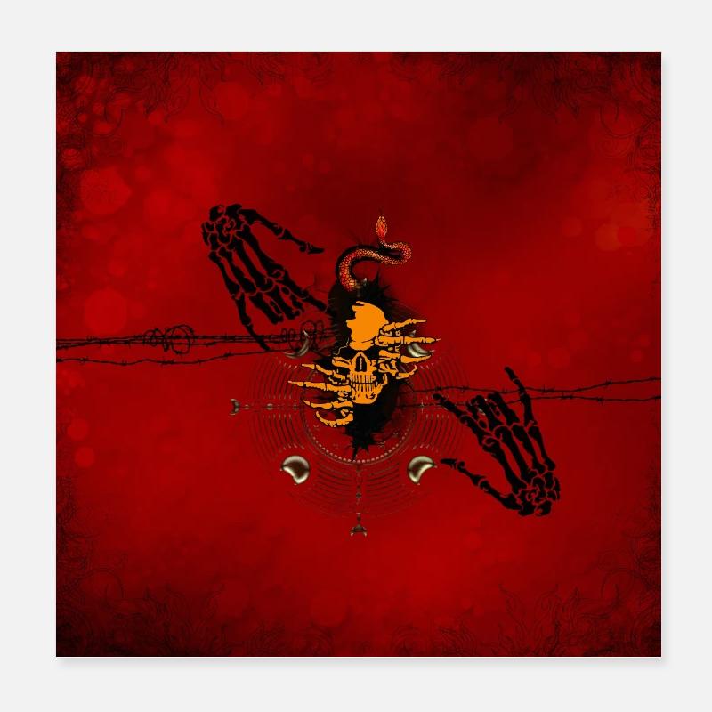 Gruseliger Schädel schaut durch ein Loch Poster 20x20 cm