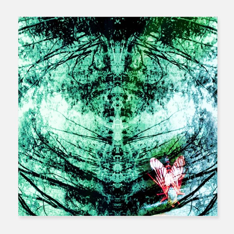 Forest Reflection Teal Butterfly Poster 8" x 8" (20x20 cm)