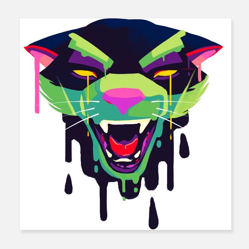 A Beautiful and Creepy Panther Design Poster 8" x 8" (20x20 cm)