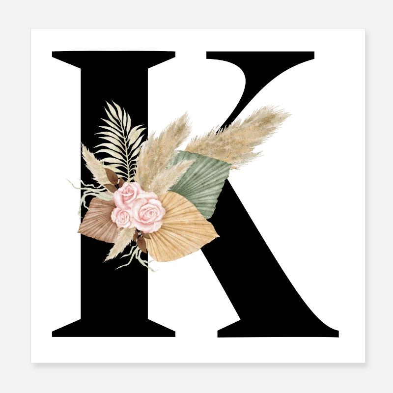 lettre K fleuris Poster 20 x 20 cm