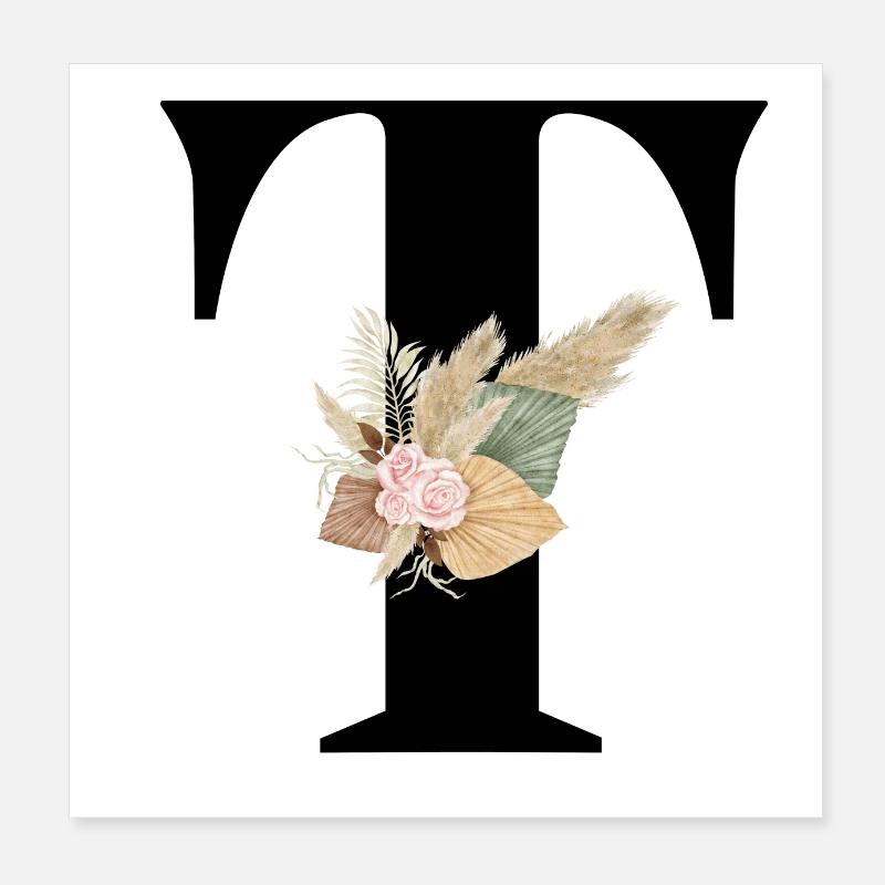 flowery letter T Poster 8" x 8" (20x20 cm)