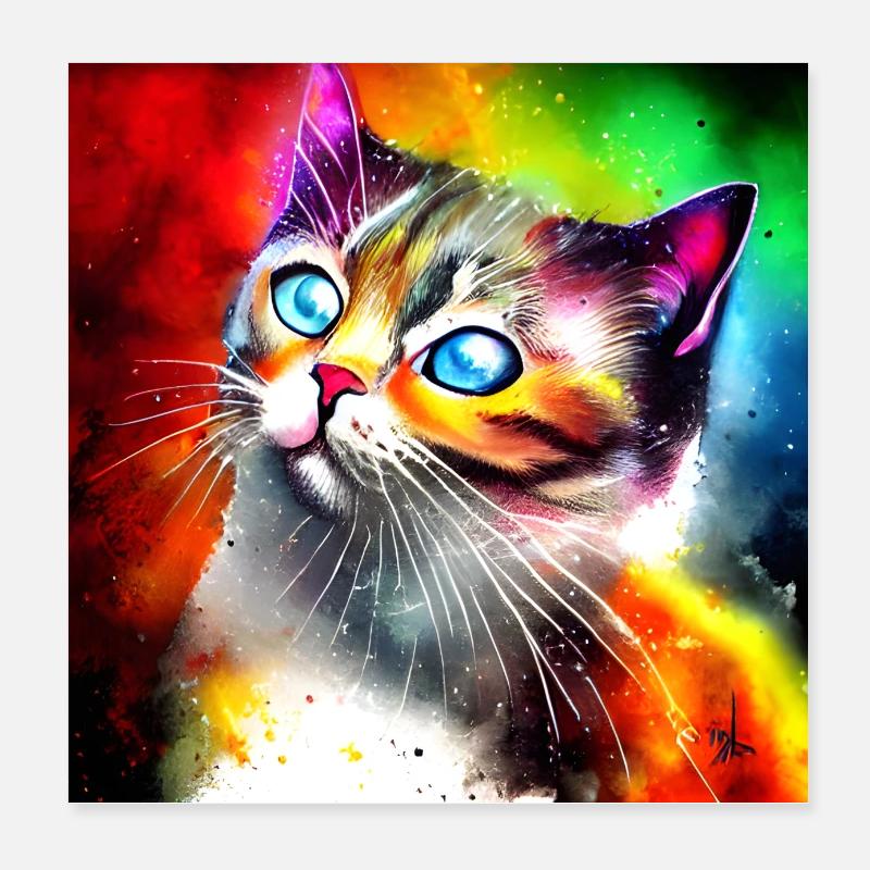 Cute colorful cat Poster 8" x 8" (20x20 cm)