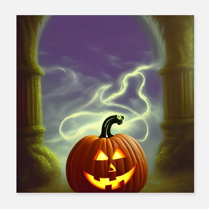 Halloween Scary Funny Pumpkin Head Evil Poster 8" x 8" (20x20 cm)