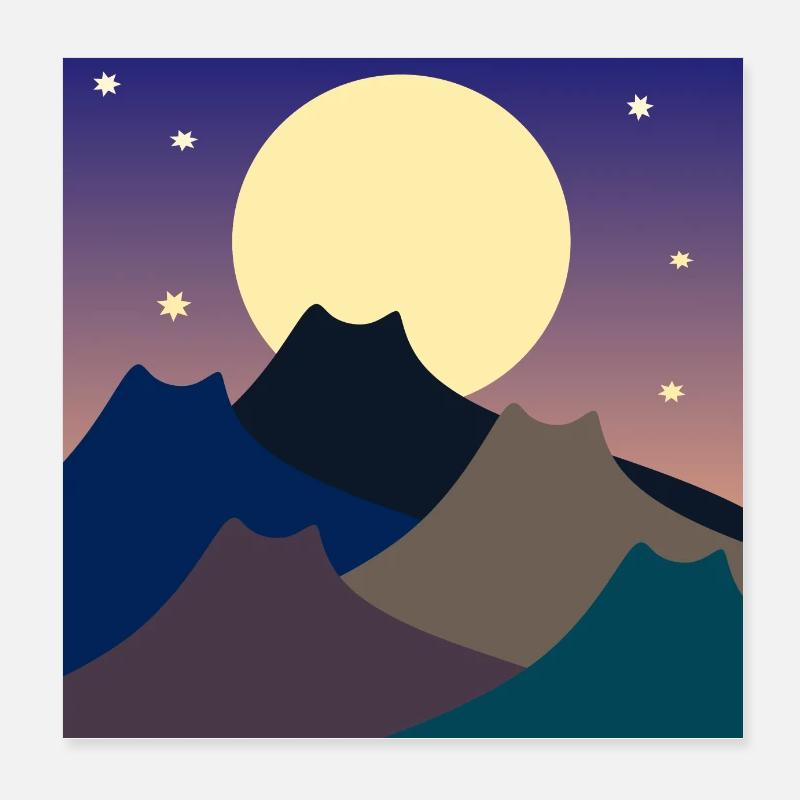 FULL MOON CATS MOUNTAINS Poster 8" x 8" (20x20 cm)