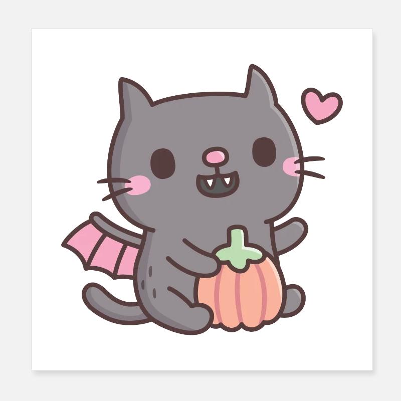 Cute Vampire Cat With Pumpkin Poster 8" x 8" (20x20 cm)