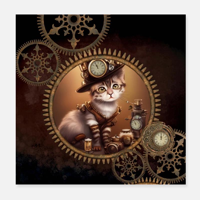 Petit chaton steampunk Poster 20 x 20 cm