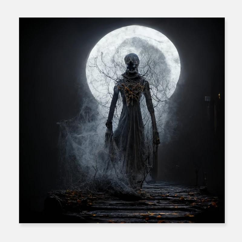 Halloween scary Witch full Moon Poster 8" x 8" (20x20 cm)