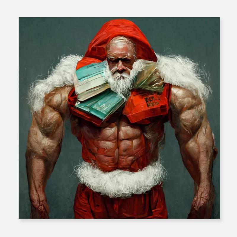 Bodybuilder Santa Poster 8" x 8" (20x20 cm)