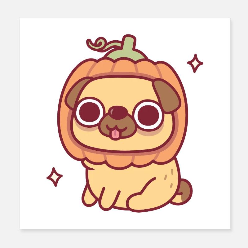 Cute Pug With Pumpkin Hat Funny Poster 8" x 8" (20x20 cm)