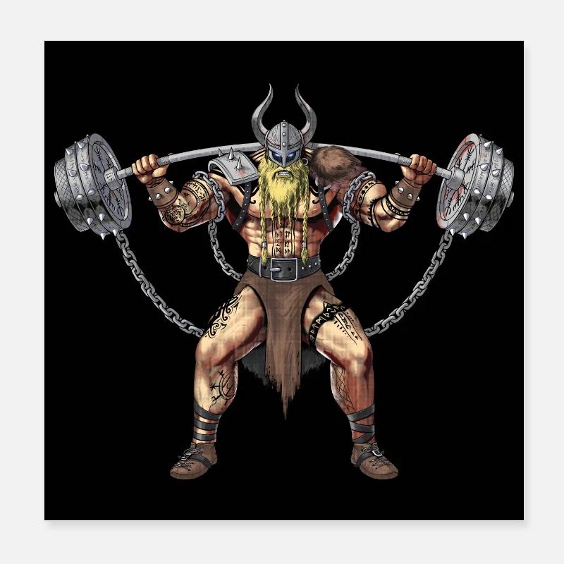 Viking Warrior Gym Bodybuilder - Poster 20 x 20 cm - blanc