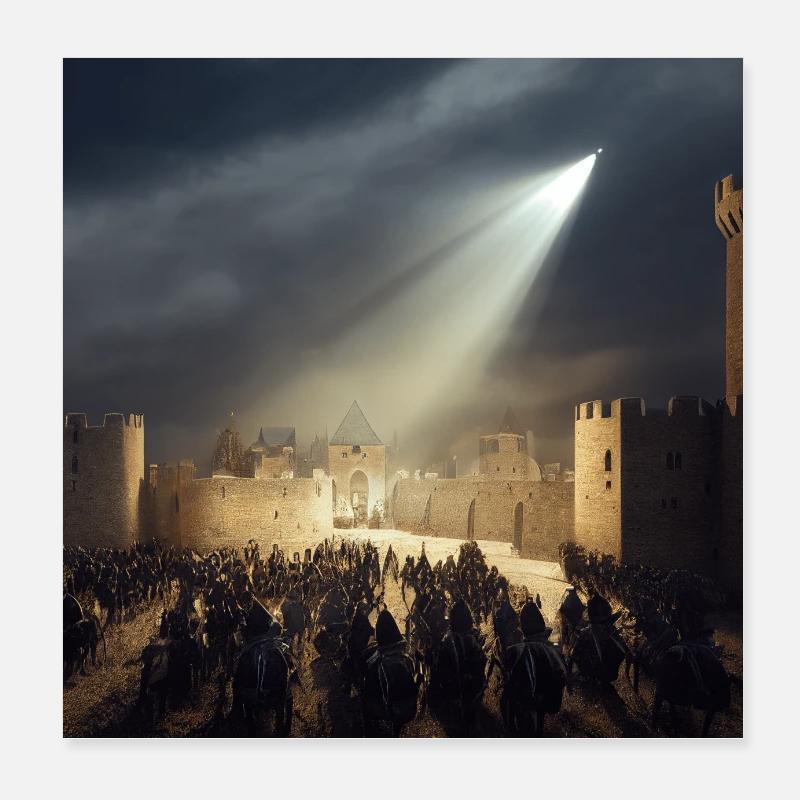 Château médiéval avec armée version 1 Poster 20 x 20 cm