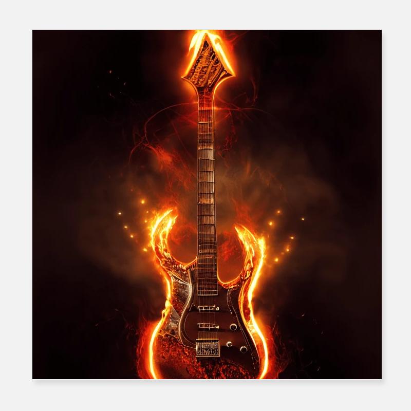 Heavy Metal Electric Guitar with Flames Version 4 Poster 8" x 8" (20x20 cm)