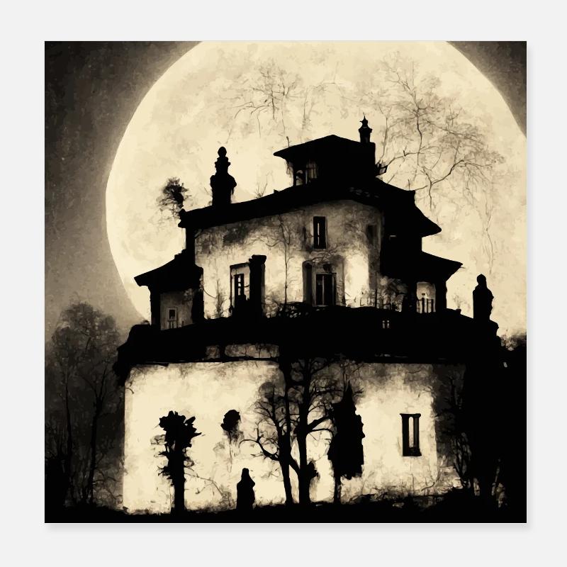 Old villa at full moon Poster 8" x 8" (20x20 cm)