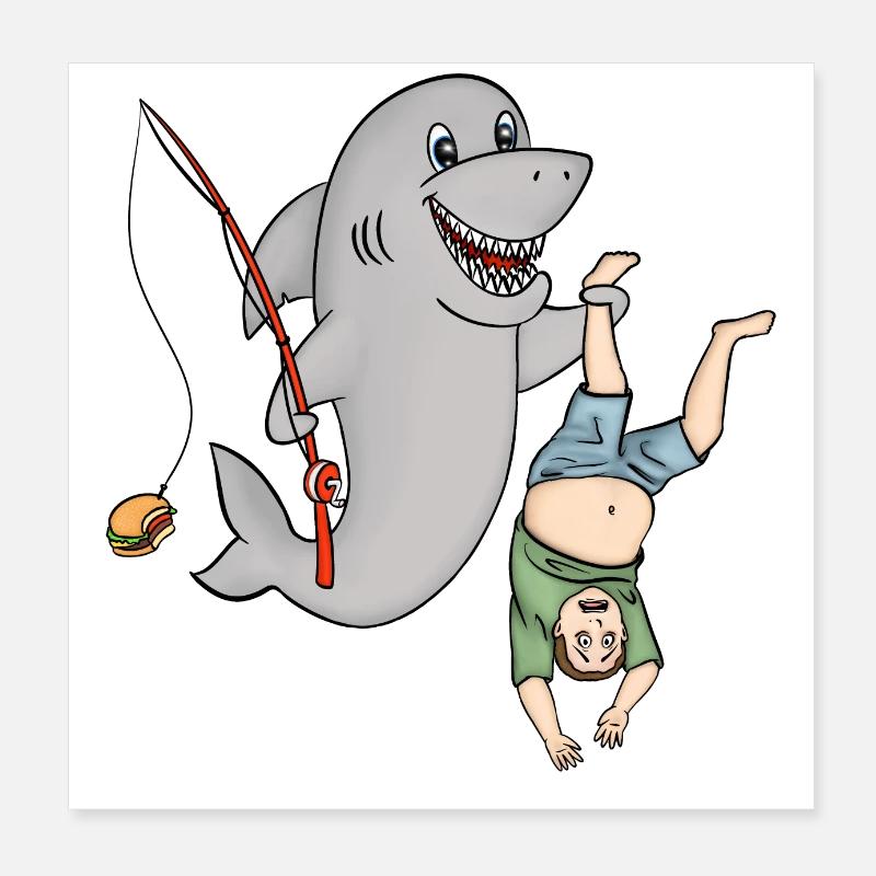 Shark with human Poster 8" x 8" (20x20 cm)