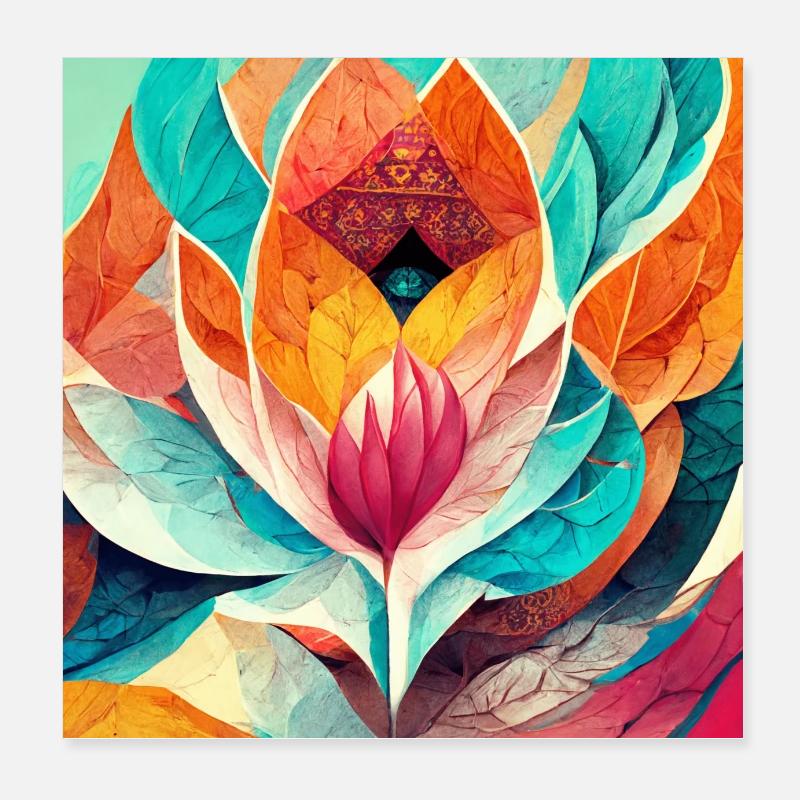 Bunte Mandala Blume Version 8 Poster 20x20 cm