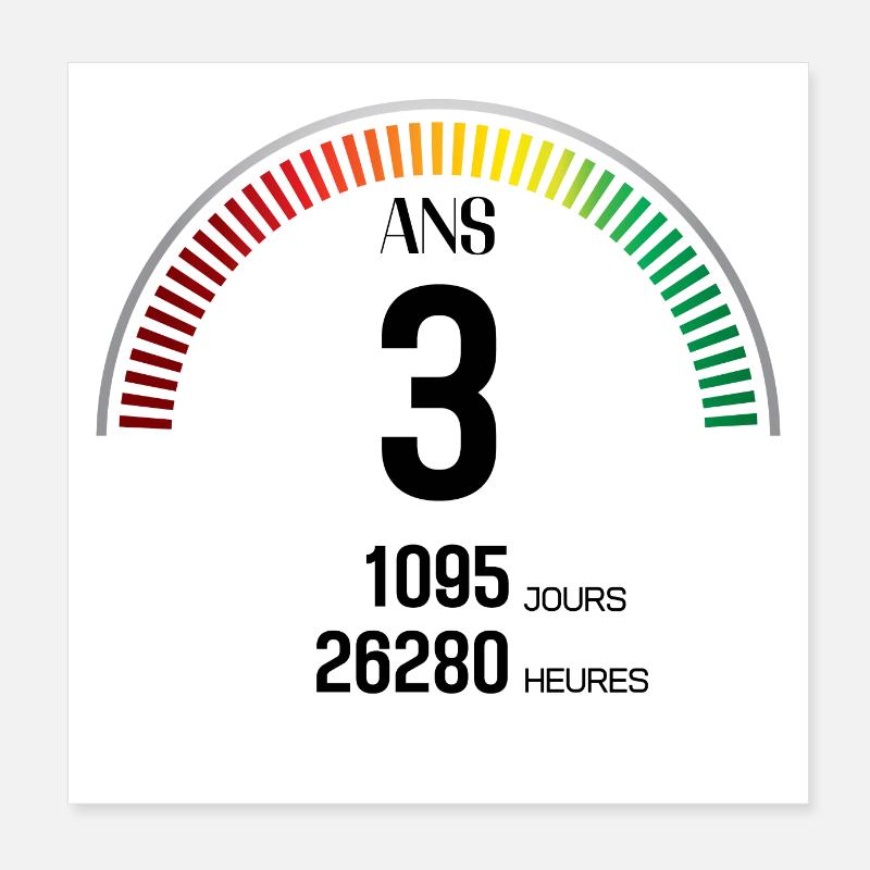 Anniversaire 3 ans Compteur Poster 20 x 20 cm