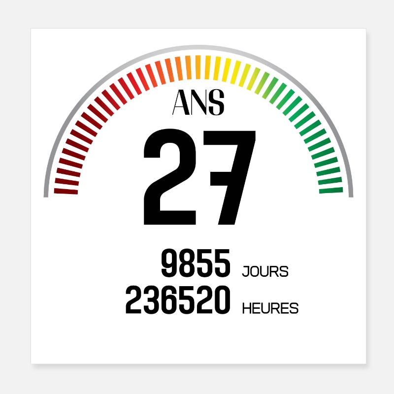 Anniversaire 27 ans Compteur Poster 20 x 20 cm