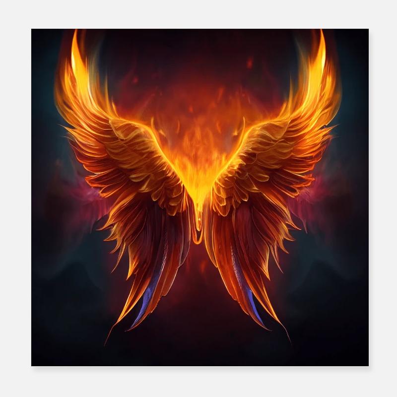 Flaming Angel Wings Version 1 - Poster 8" x 8" (20x20 cm) - white