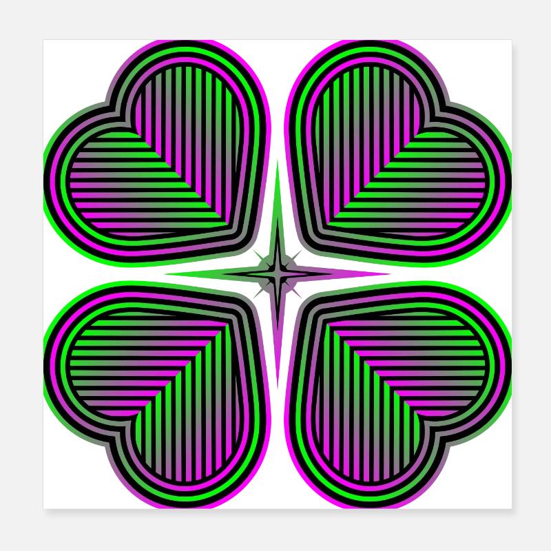 Vierblättriges Kleeblatt der Herzen - 2 Poster 20x20 cm