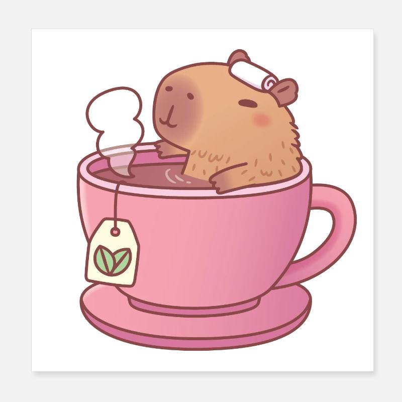 Mignon Capybara relaxant avec du thé Poster 20 x 20 cm