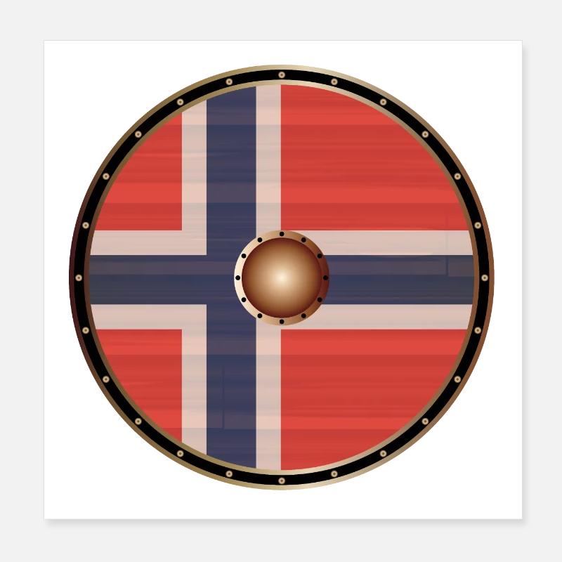 Bouclier viking rond avec drapeau norvégien Poster 20 x 20 cm