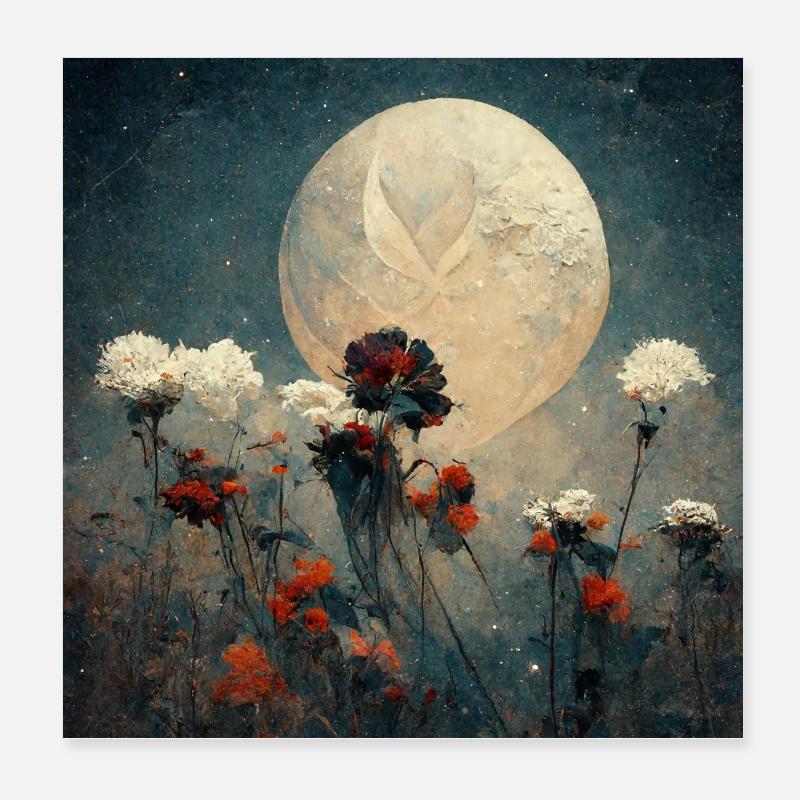 Flowers before the full moon Poster 8" x 8" (20x20 cm)