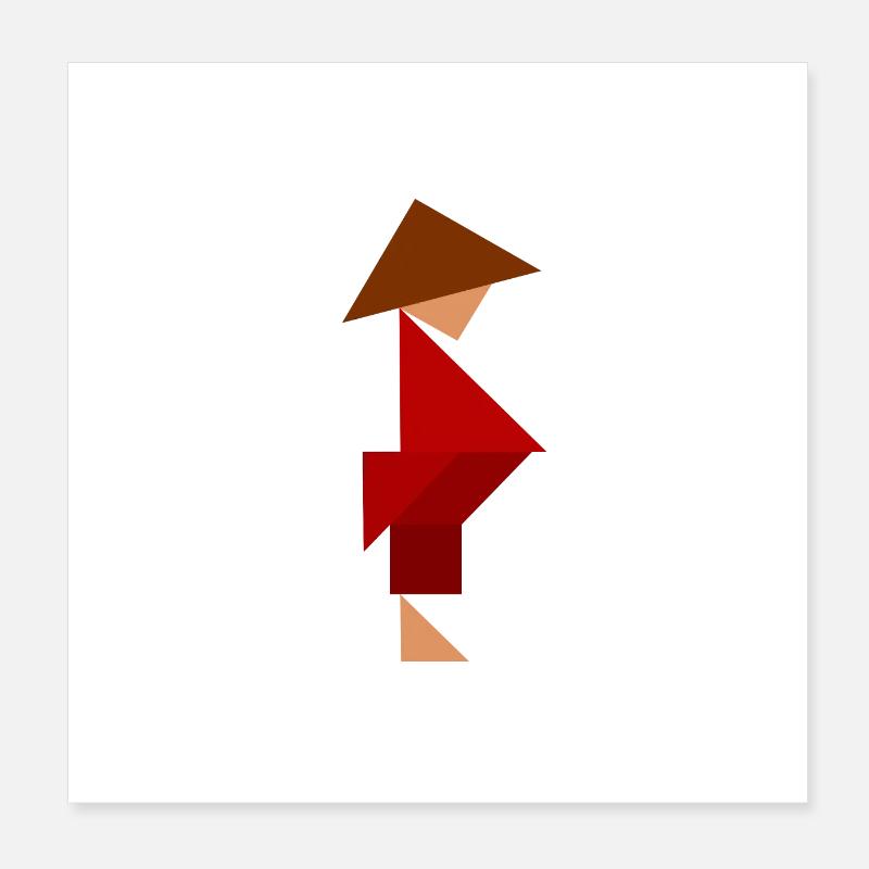 Samouraï - Tangram - Poster 20 x 20 cm - blanc